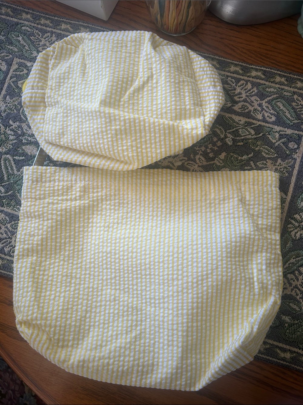 Source Unknown Yellow and White Striped Cosmetic Pouch Set